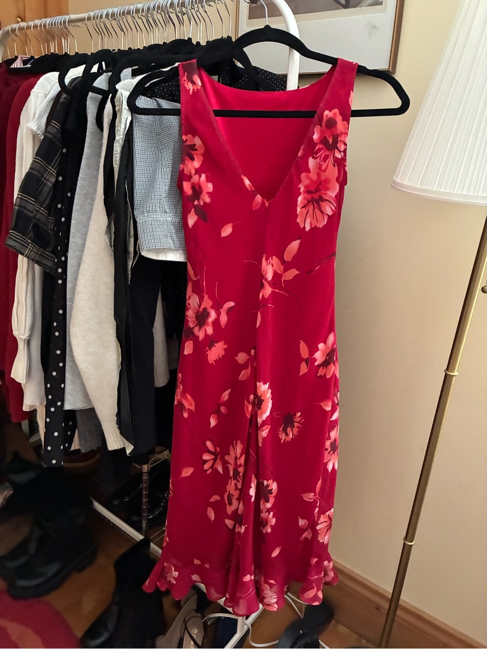 Vintage Sleeveless Red Floral Midi Dress - Picture 2 of 3